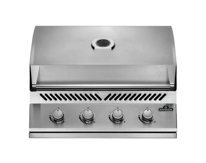 Napoleon OASIS™ 100 Modular Outdoor Kitchen Island Kit featuring sleek stainless steel doors and galvanneal cabinets housing a powerful 500 Series 32-Inch Gas Grill Head.