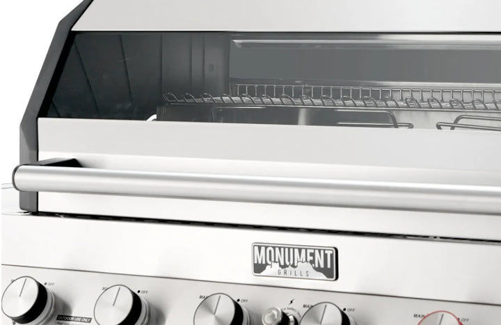 Monument Grills Denali Series D605 Pro Gas Grill - premium stainless steel construction, Blade-Infrared burner system, ceramic infrared sear burner, six high-output burners, expansive cooking area, dual-fuel capability, and precision heat control for exceptional outdoor cooking performance.