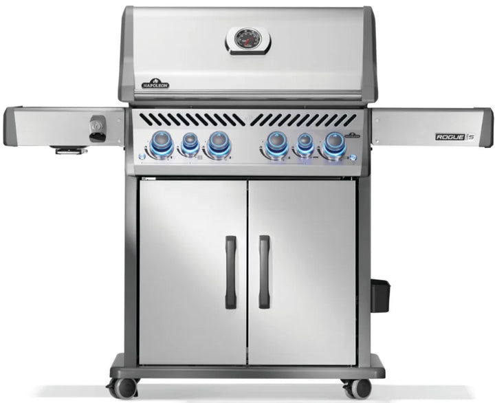 Napoleon Rogue PRO-S 525 RSIB grill features six burners, infrared side and rear burners, stainless steel construction, and iconic WAVE cooking grids for professional-grade performance.