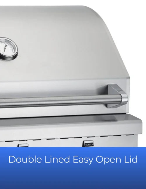 Broilmaster G-Series 26" Portable Gas Grill features premium 304 stainless steel construction, two Bow Tie burners producing 36,000 BTUs, and multi-level cooking grids for versatile grilling options.