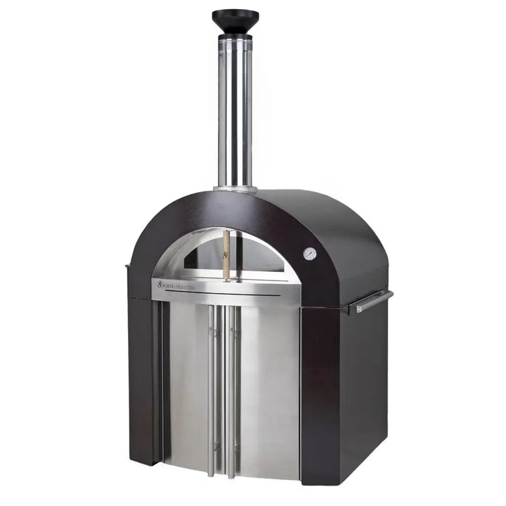 Forno Venetzia "Bellagio 500" - Copper, luxury wood-fired oven with copper dome finish, stainless steel cart, and 36" × 32" cooking surface for up to 5 pizzas.