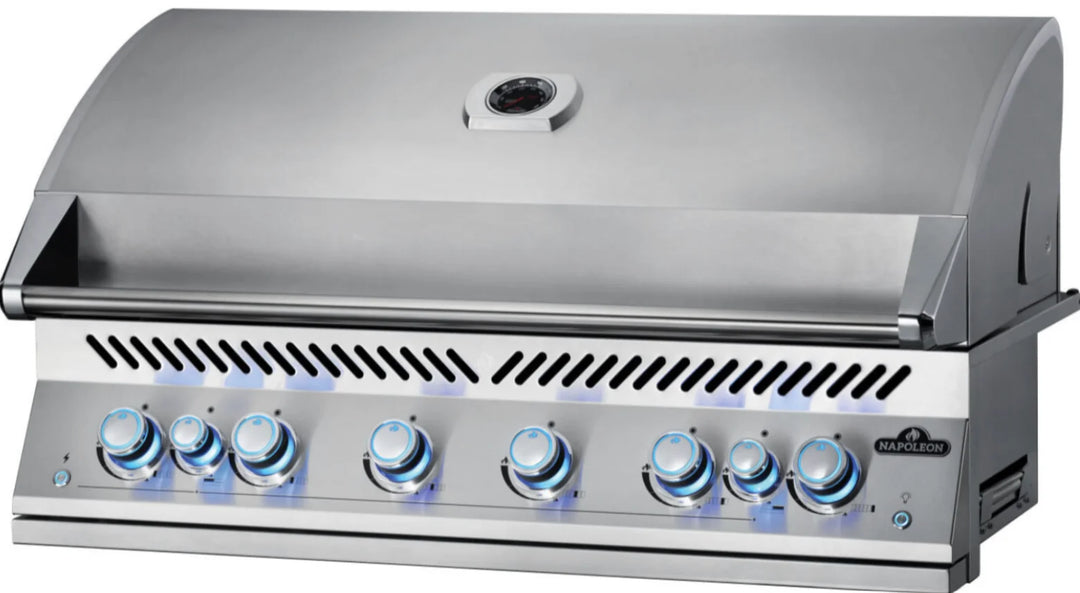 Napoleon Built-In 700 Series 44" Gas Grill features six stainless steel main burners, dual rear infrared rotisserie burners, and precision temperature control for elite-level grilling performance.