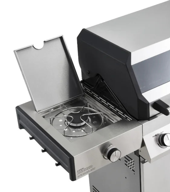 Monument Grills Denali Series D605 Gas Grill stainless steel construction features six high-output burners delivering intense heat across 895 sq. in. of total cooking space.