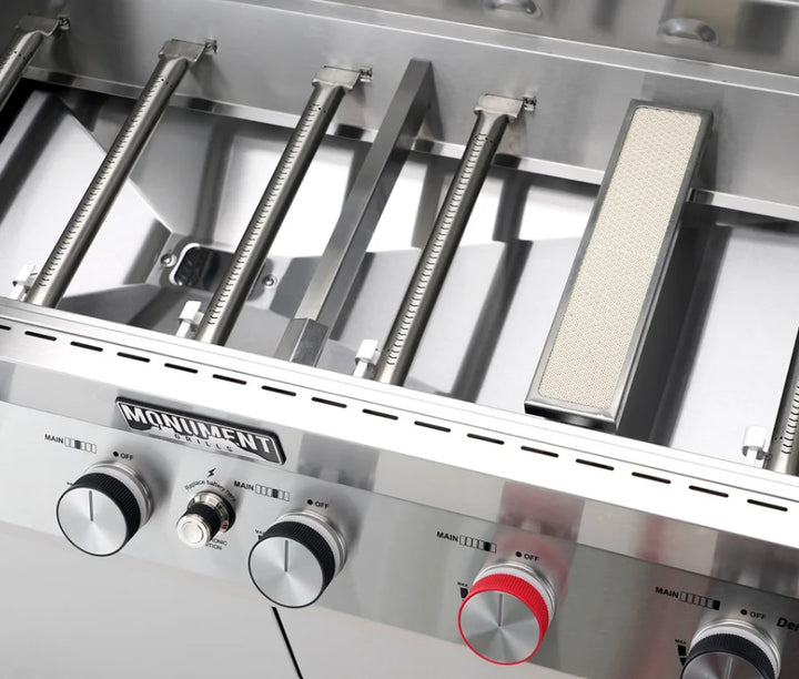 Monument Grills Denali Series D605 Pro Gas Grill - high-performance stainless steel grill with six high-output burners, ceramic infrared sear burner, and total performance up to 84,000 BTUs.