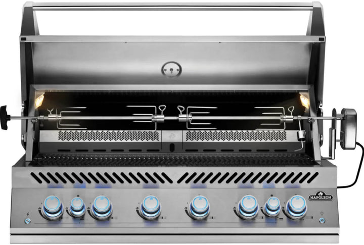 Napoleon 700 Series 44" Built-In Gas Grill features six stainless steel main burners, dual rear infrared rotisserie burners, and precision temperature control for elite-level grilling performance.