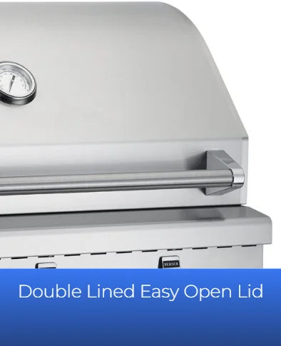 Broilmaster B-Series 40'' Fully Loaded Built-In Gas Grill: Durable stainless steel construction, 5 cast burners, 70,000 BTUs, rear infrared rotisserie burner, and double-lined lid for professional-grade results.