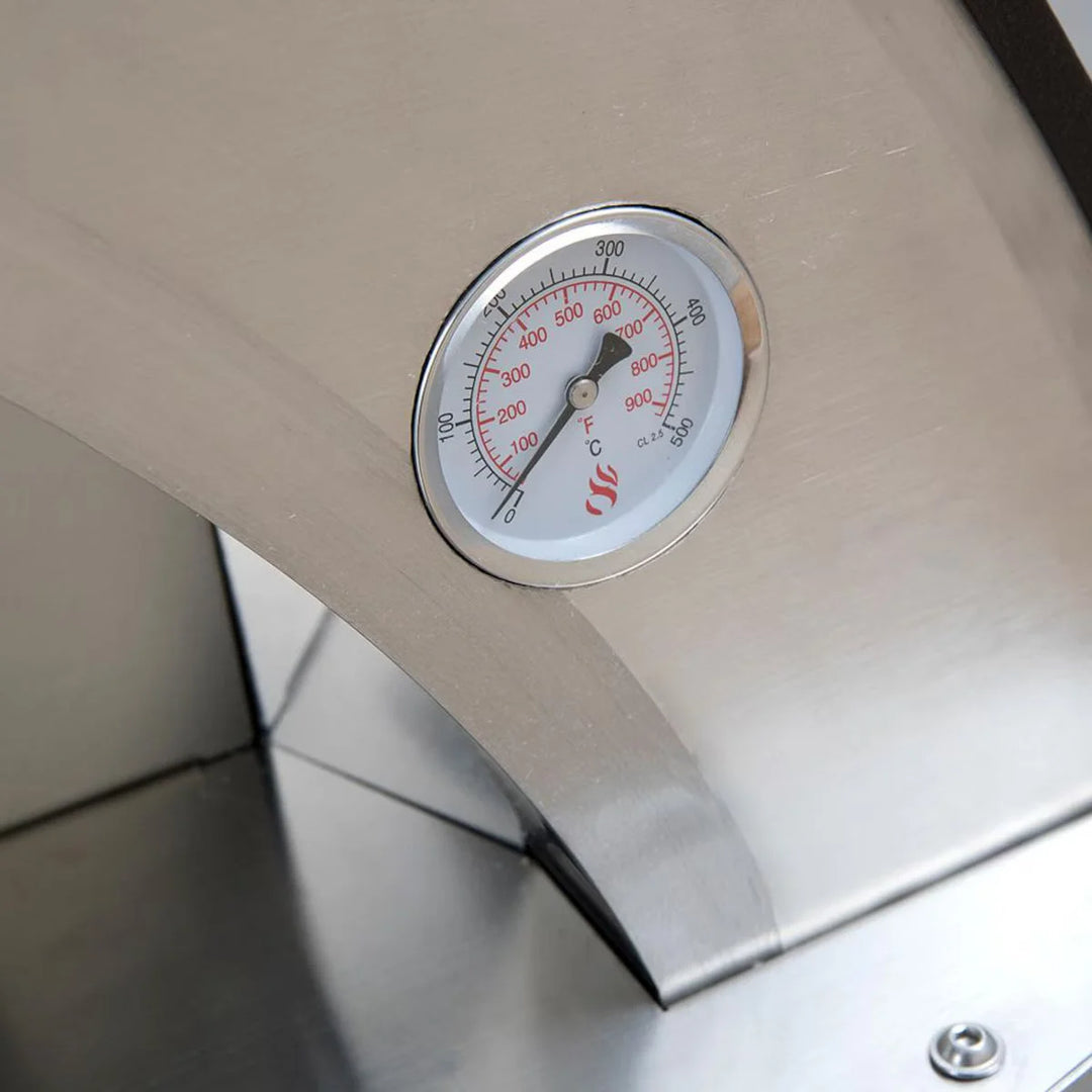 Forno Venetzia "Torino 200" Copper Countertop Oven: A sleek Italian-designed wood-fired oven featuring a generous 32" x 24" cooking surface, glass door with oak handle, and powder-coated copper dome finish for long-lasting style.