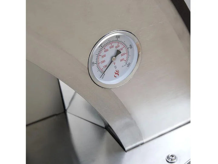 Forno Venetzia Pronto 200 Copper Countertop Wood-Fired Oven with bold red finish, signature chimney cap, oak door handle, fire brick hearth, and double-layer ceramic insulation, ideal for authentic Italian pizza cooking.