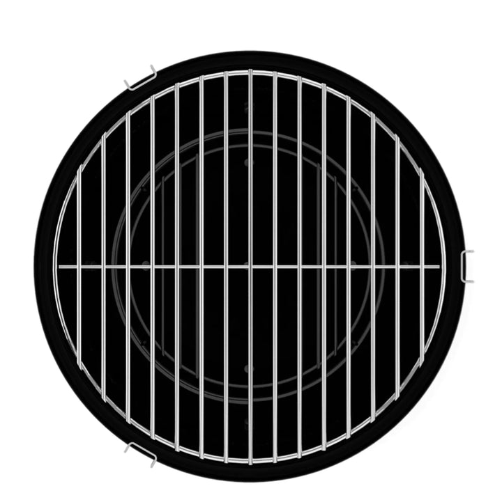 Napoleon Legend 14 Charcoal Portable Kettle Grill, compact black porcelain-enameled grill for outdoor cooking, featuring divided charcoal basket, adjustable vents, and locking lid latches.