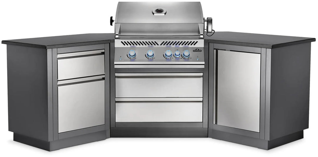 Napoleon OASIS 200 Modular Outdoor Kitchen Island Kit featuring a sleek wing-shaped design and integrated 700 Series 32-Inch Gas Grill Head, delivering 66,000 BTUs of cooking power and exceptional durability.