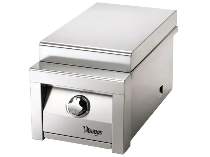 Vintage 13-Inch Side Sear Burner for Natural Gas, featuring a 27,500 BTU infrared burner for intense steakhouse-style searing with stainless steel construction and electronic ignition system.