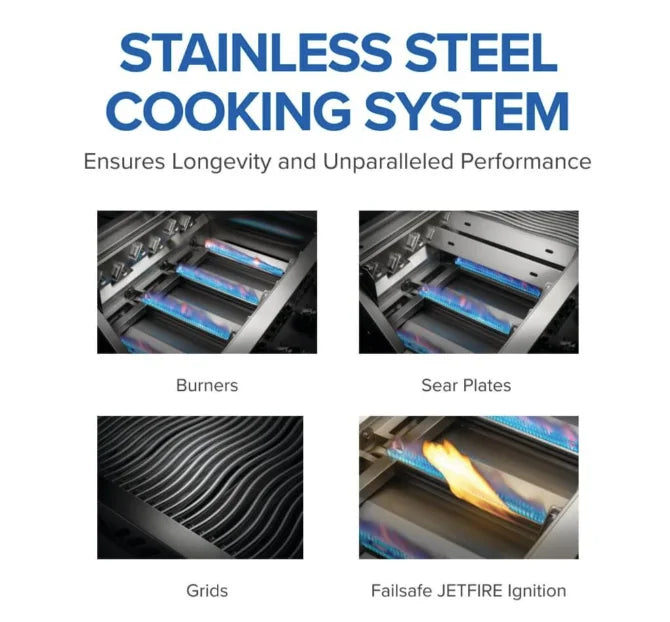 Napoleon Built-In 500 Series 32-inch Gas Grill features premium stainless steel construction, precise temperature control, and battery-free JETFIRE ignition system for effortless grilling performance.