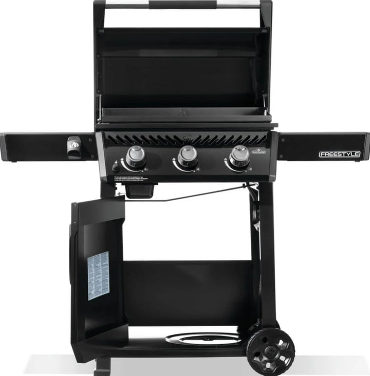 Napoleon 24" Freestyle Non-Stick Griddle features a pre-seasoned steel cooktop with natural non-stick performance, delivering even heat across its 400 sq.in. cooking area powered by three burners producing up to 25,200 BTUs.