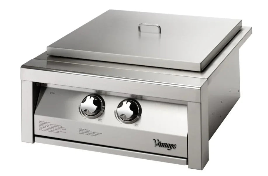 Vintage 24-Inch Power Maxx Natural Gas Burner, premium stainless steel construction, dual burners offering 55,000 BTUs for precise cooking control and versatile performance.
