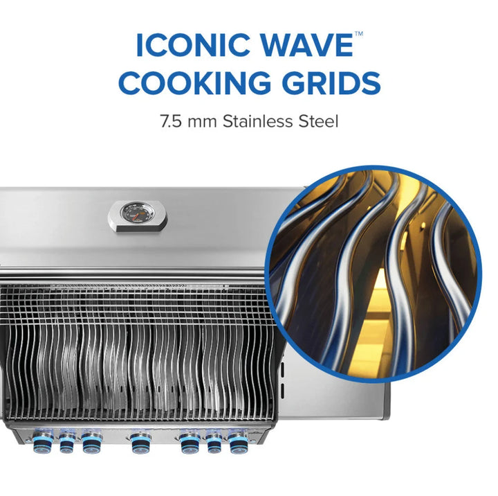Napoleon Rogue PRO-S 625 RSIB with Infrared Side and Rear Burner: A high-performance gas grill featuring seven burners, stainless steel construction, and advanced cooking features like SIZZLE ZONE infrared side burner and rear rotisserie burner for exceptional culinary experiences in the backyard.