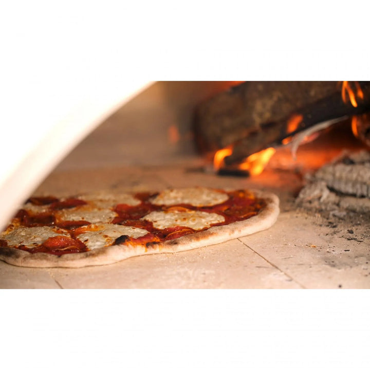 Forno Venetzia Bellagio 500 Copper - Luxury Wood-Fired Pizza Oven with Large 36" x 32" Cooking Surface, Glass Door Window, and Stainless Steel Cart.
