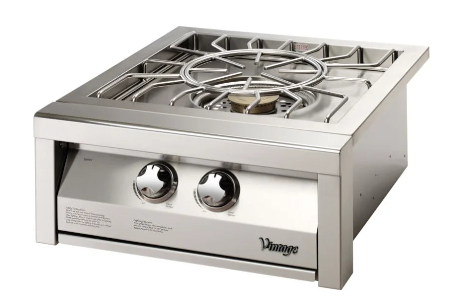 Vintage 24-Inch Power Maxx Burner, high-performance natural gas outdoor cooking station featuring dual independently controlled burners delivering 55,000 BTUs of power.