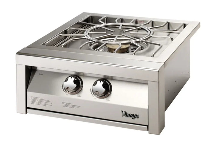 Vintage 24-Inch Power Maxx Burner, high-performance natural gas outdoor cooking station featuring dual independently controlled burners delivering 55,000 BTUs of power.