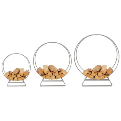 Pilgrim Stainless Steel Log Hoops - Durable, heavy-duty log storage solution crafted from solid 1/2" 304 stainless steel bar stock, available in 24"-48" diameters.