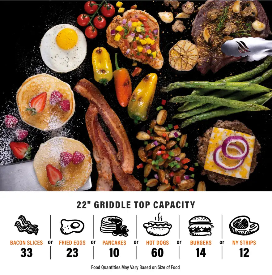 Blackstone E-Series 22" Electric Tabletop Griddle featuring a large ceramic titanium-coated cooking surface, dual independently controlled heat zones, and a removable teppanyaki-style hood for versatile indoor and outdoor grilling.
