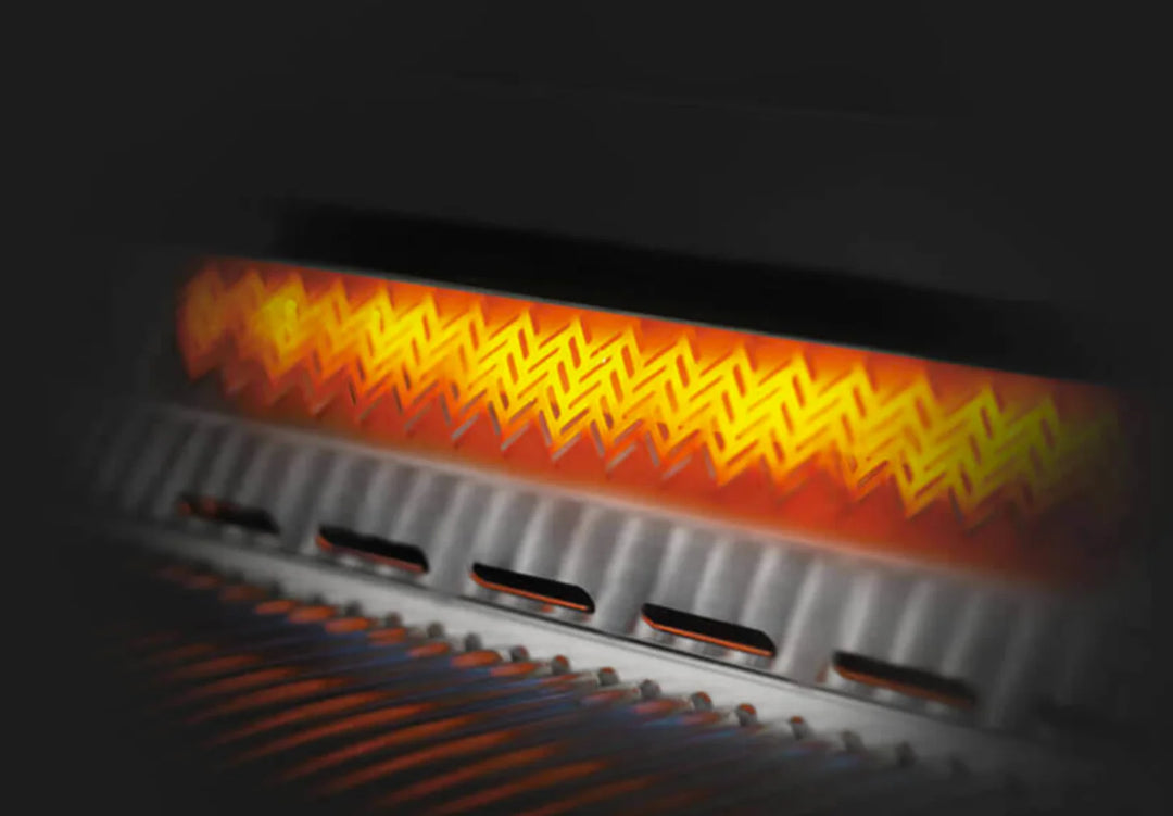Napoleon 700 Series 44" Built-In Gas Grill featuring six stainless steel main burners and dual rear infrared rotisserie burners delivering 108,000 BTUs for elite grilling performance.
