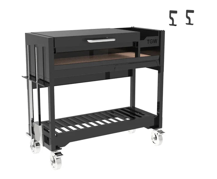 Tagwood "Chief Series" Freestanding Santa Maria Style Grill – Cold-Rolled Steel: A sleek black freestanding grill with 705 sq in grilling space, engineered for durability and featuring manually adjustable round grates and firebrick-lined firebox, crafted from 304 stainless steel.