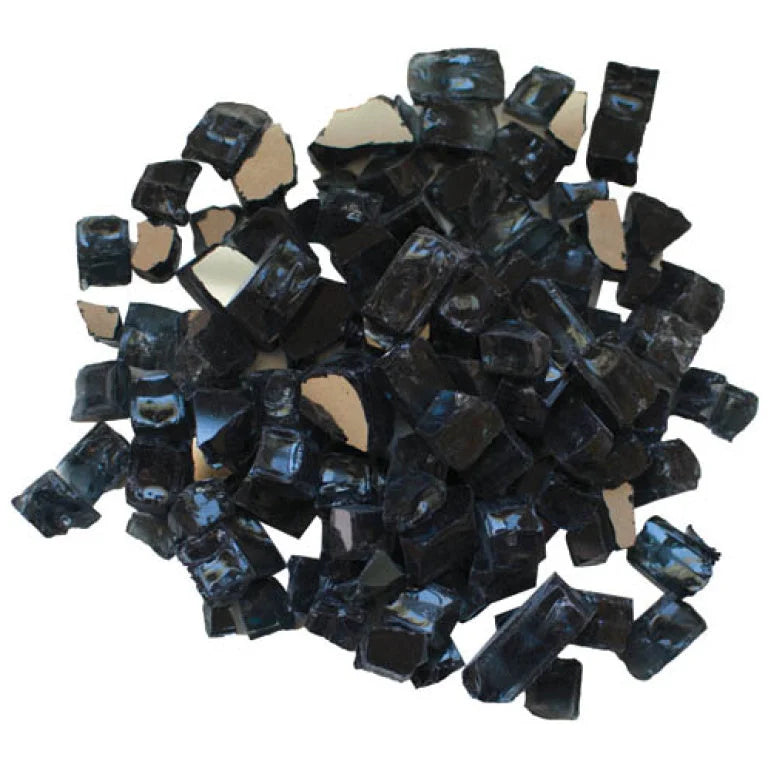 Amantii Fire Glass Media - Charcoal' Reflective, 1 box containing approximately 5 pounds of 1/4 inch reflective fireglass for modern electric fireplace decor.