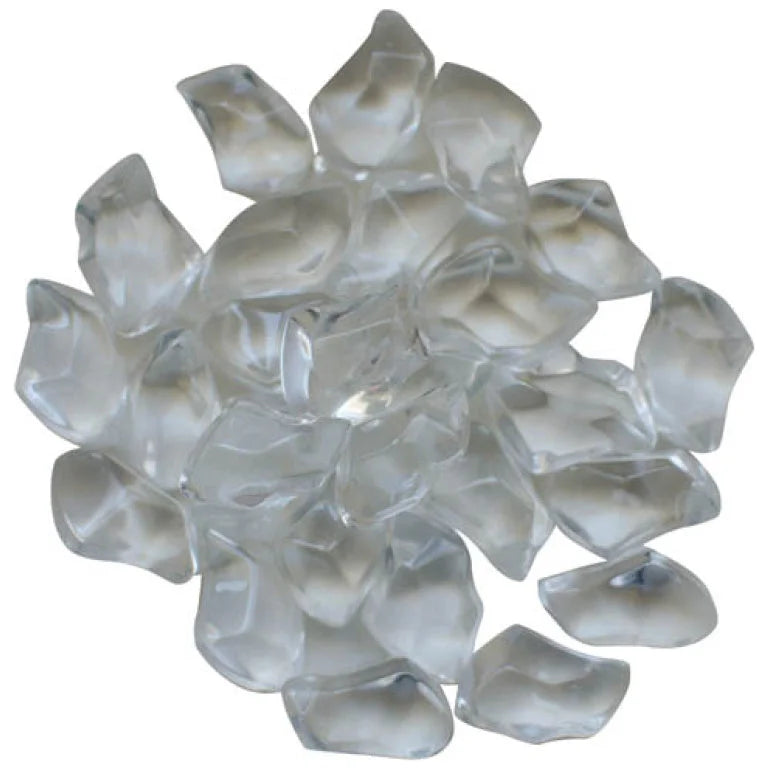 Amantii Clear Gem Fire Glass Media - A 5-pound box of 1" clear fireglass for gas or electric fireplaces, adding a modern look to your space with approximate 1 sq. ft. media coverage.