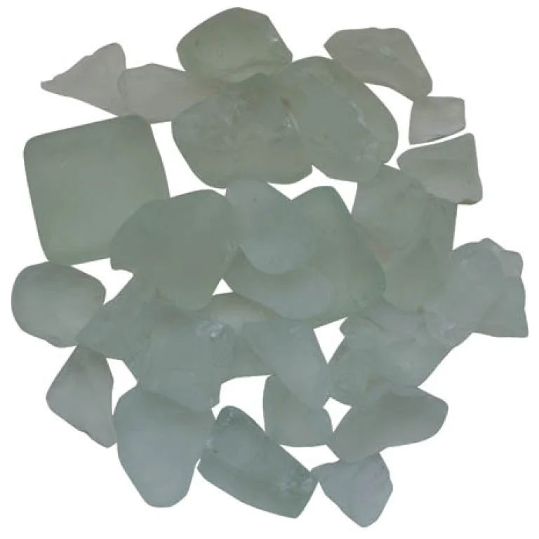 White frosted decorative fire glass media by Amantii/Sierra Flame, suitable for gas or electric fireplaces, 5 pounds, 1 square foot coverage.