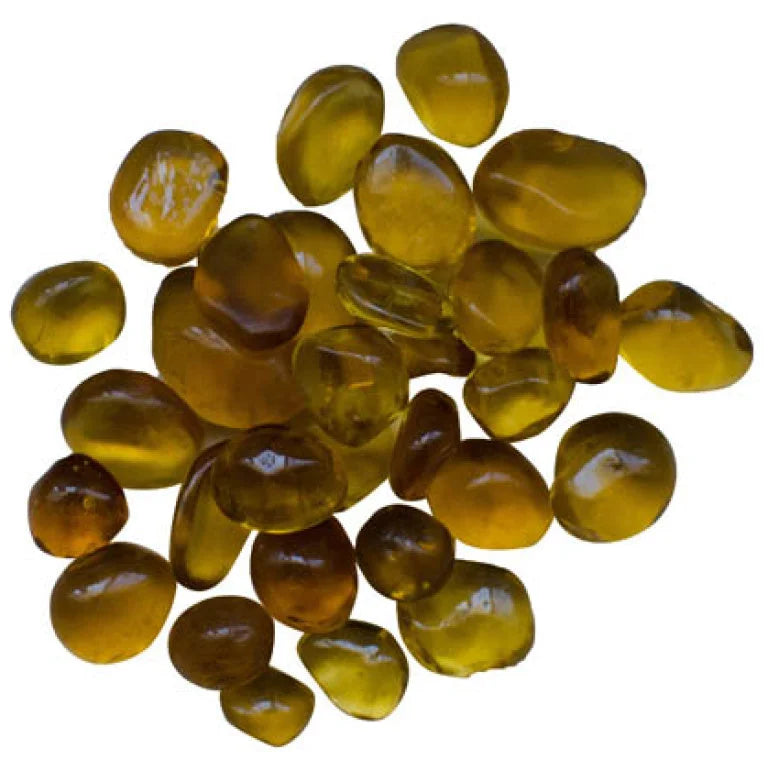 Amantii Amber Small Bead Fire Glass Media - Decorative glass beads in warm amber hue for modern electric fireplace design, covering 1 sq ft with each 5lb container.