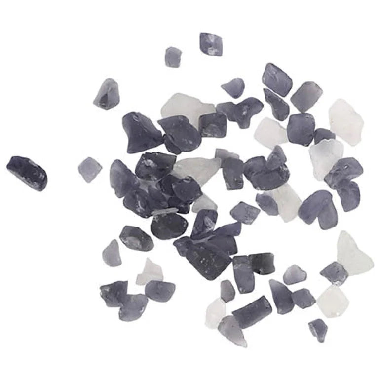 Amantii Smokey Grey and White Small Bead Fire Glass Media for Gas or Electric Fireplaces - decorative fire glass beads in a smoky grey and white hue, suitable for adding a modern touch to your electric fireplace.