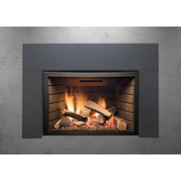 Sierra Flame Abbot 30'' Deluxe Direct Vent Insert featuring black porcelain panels, ceramic glass, and a 26,000 BTU modulating flame control system for efficient heating and ambiance.