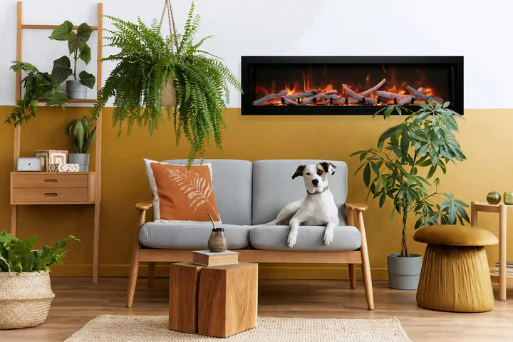 Remii Extra Tall Electric Fireplace - 18" high indoor or outdoor electric fireplace with black steel surround, vibrant multi-colored flame presentation, and ambient canopy lighting in 13 colors.