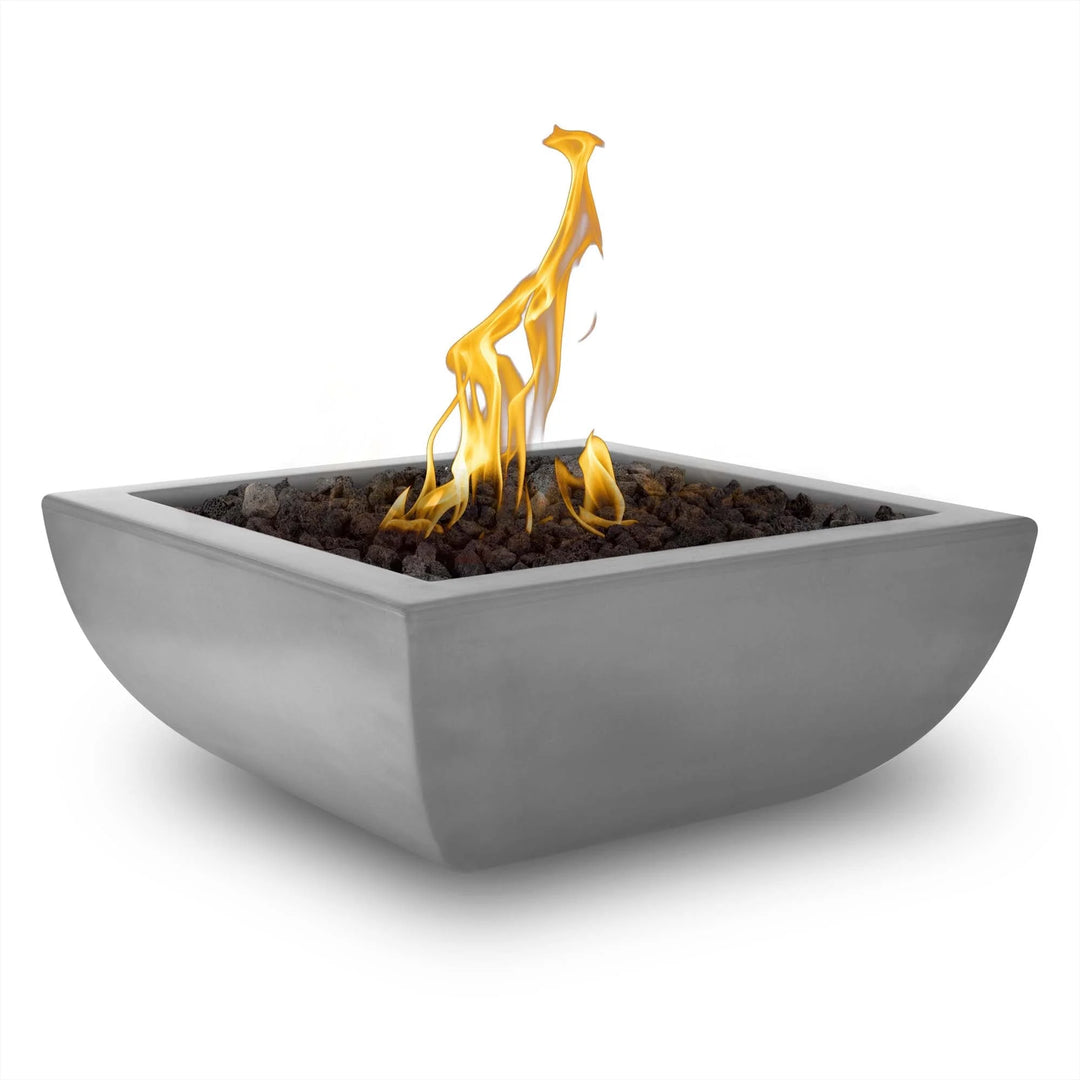 Avalon Fire Bowl by Outdoor Plus, modern GFRC concrete design with curved structure, durable and long-lasting for outdoor use.