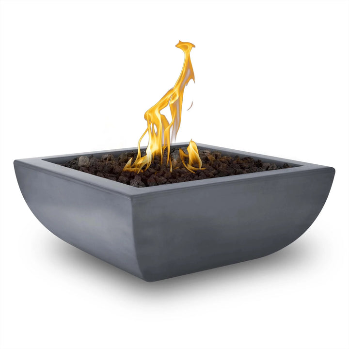The Outdoor Plus Avalon Fire Bowl, a beautifully crafted GFRC concrete fire bowl with curved structure, suitable for outdoor use, featuring durable and long-lasting construction in various colors and sizes.