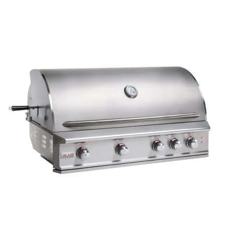Blaze Professional 44-Inch Built-In Gas Grill featuring four cast stainless steel H-burners, 1,050 sq. in. cooking area, and LED-illuminated control knobs.