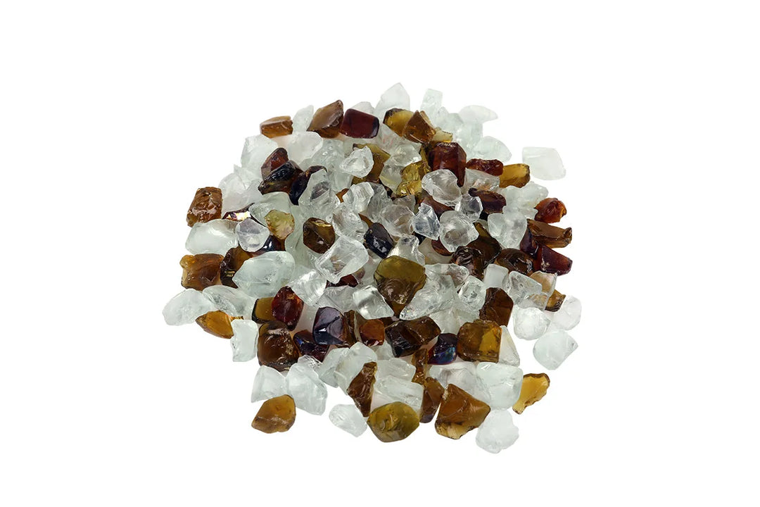Amantii Fire Glass Media - Canyon Brown (AMSF-GLASS-15) - Small Canyon Brown fireglass beads, brown, white & dark brown colors, decorative media for electric and gas fireplaces, 5 lbs, covers 1 sq. ft., protective gloves recommended.