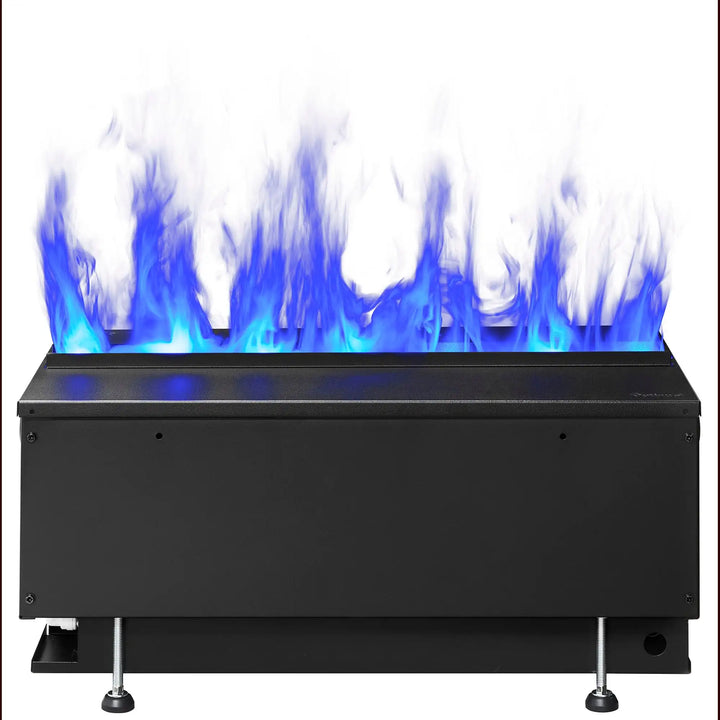 Dimplex Optimyst RGB Cassette 20" Water Vapor Fireplace features realistic water vapor flames in 5 customizable colors with crackling sounds and Bluetooth control.