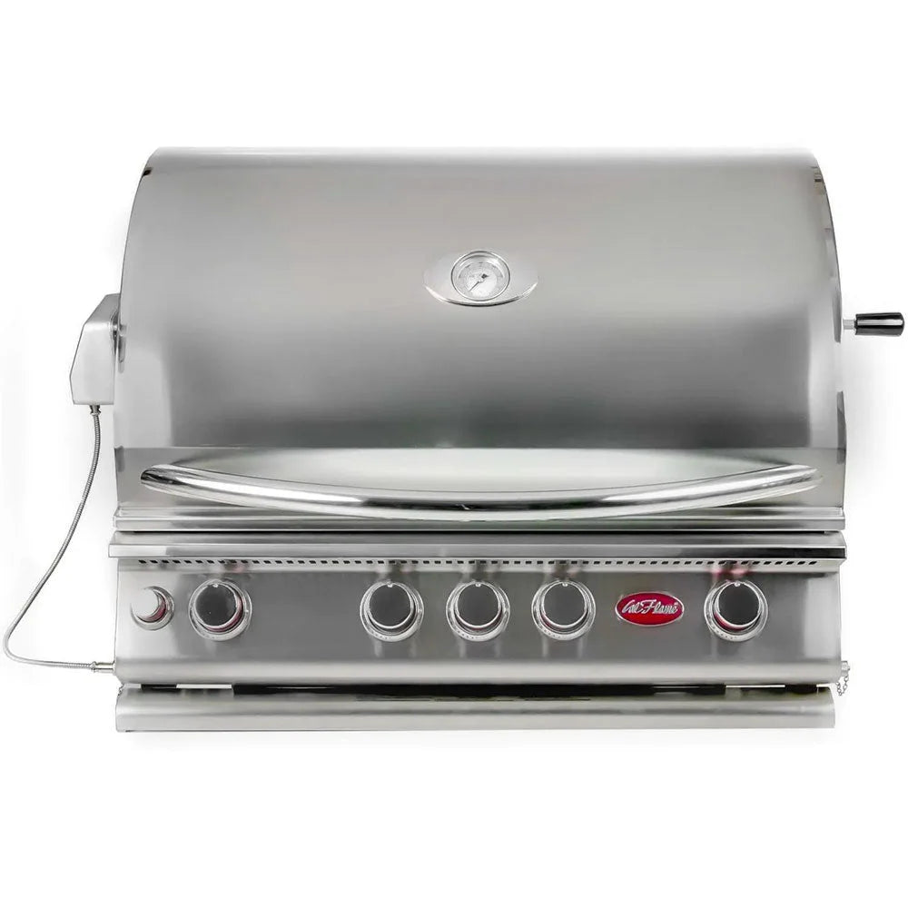 Cal Flame Convection Series 32" 4-Burner Built-In Propane Gas Grill featuring four cast stainless steel burners, one ceramic infrared back burner, and convection technology for faster cooking times.