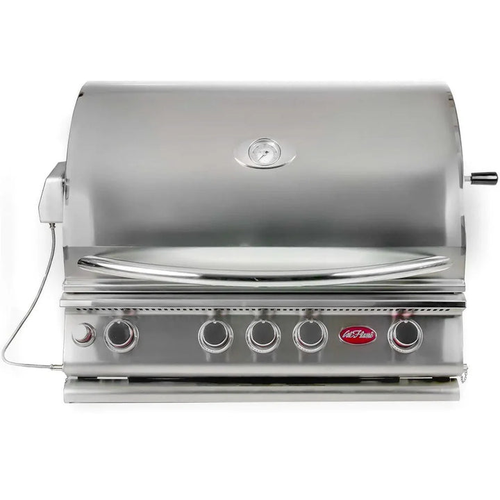 Cal Flame Convection Series 32" 4-Burner Built-In Propane Gas Grill featuring four cast stainless steel burners, one ceramic infrared back burner, and convection technology for faster cooking times.