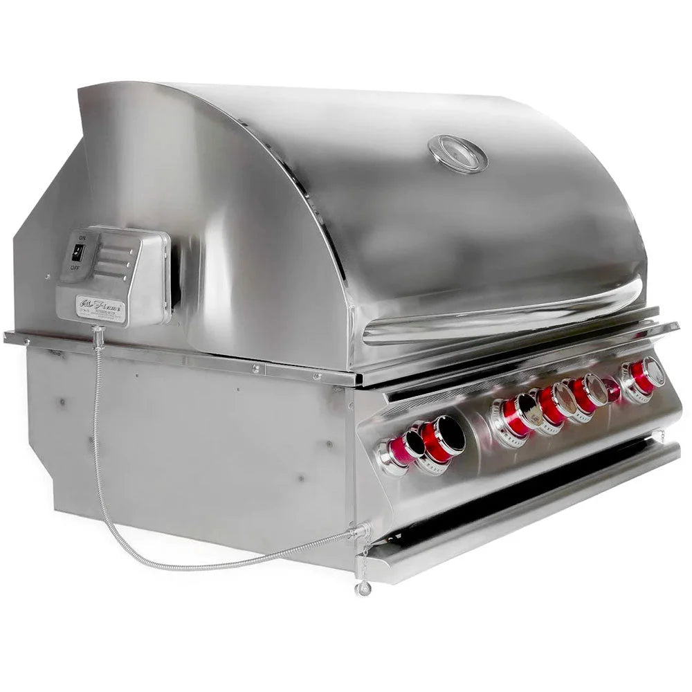 Cal Flame Convection Series 40" Built-In Propane Gas Grill with Infrared Backburner featuring five stainless steel burners, two infrared back burners, and a convection-enhanced cooking surface.