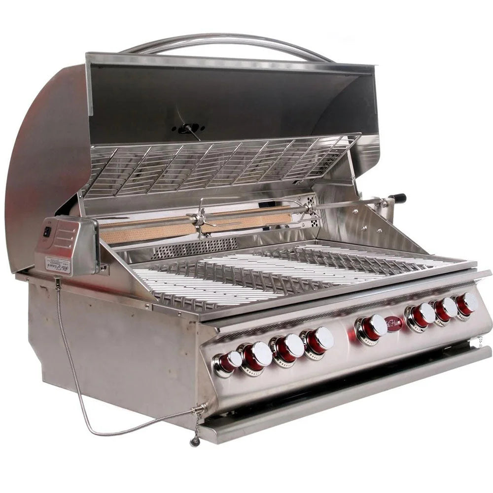 Cal Flame Convection Series 40-inch built-in propane gas grill with five (5) 15,000 BTU cast stainless steel burners and two (2) 10,000 BTU ceramic infrared back burners for enhanced convection cooking.