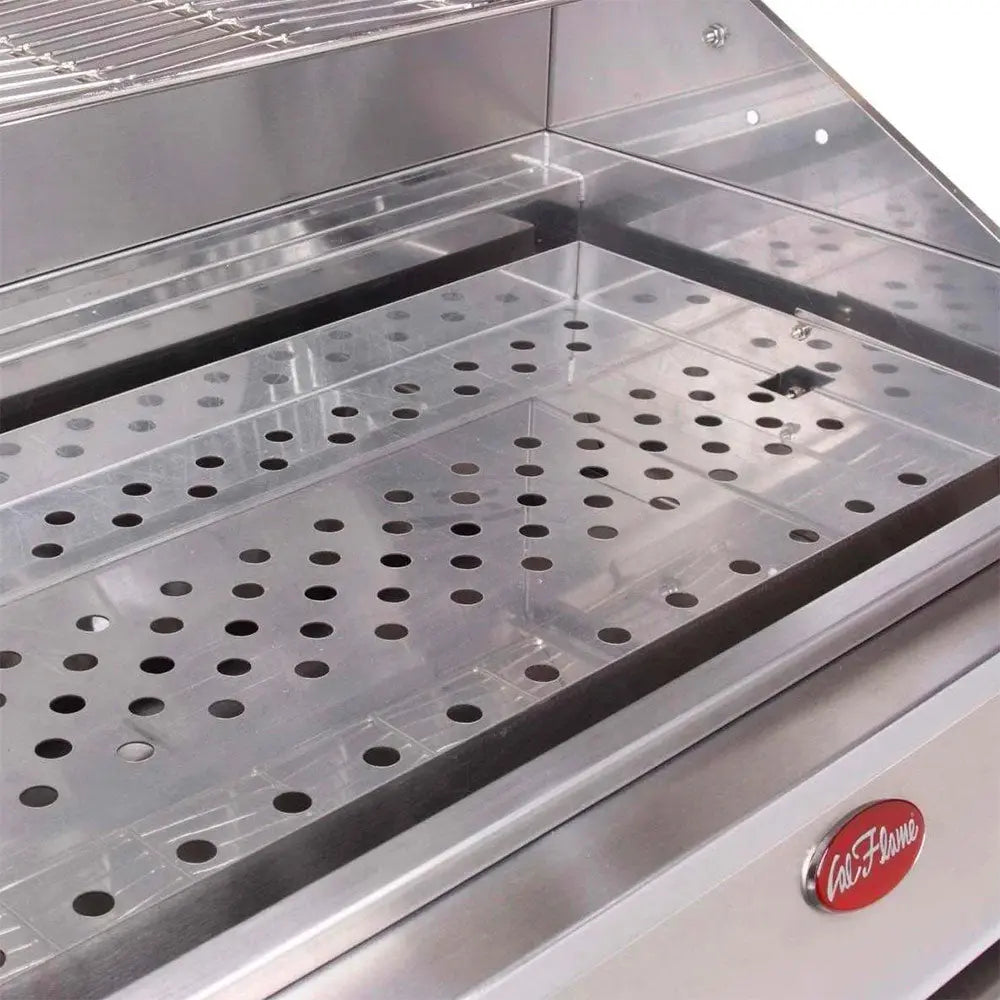 Cal Flame G-Series 32" Built-In Charcoal Grill features 430-stainless steel construction, 800 sq. in. cooking surface, and adjustable charcoal tray with ergonomic crank handle for precise heat control.