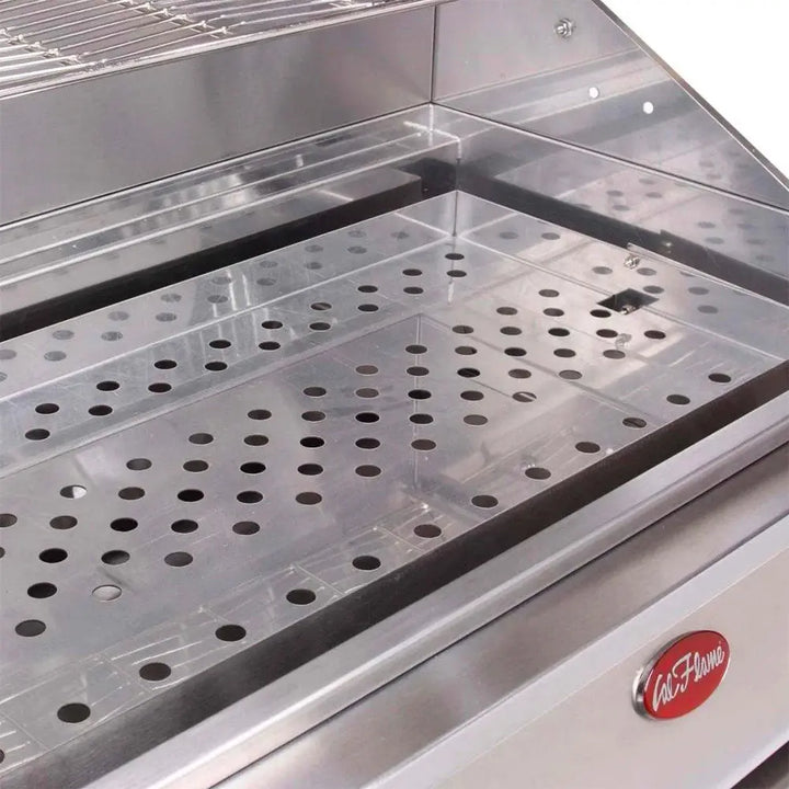 Cal Flame G-Series 32" Built-In Charcoal Grill features 430-stainless steel construction, 800 sq. in. cooking surface, and adjustable charcoal tray with ergonomic crank handle for precise heat control.