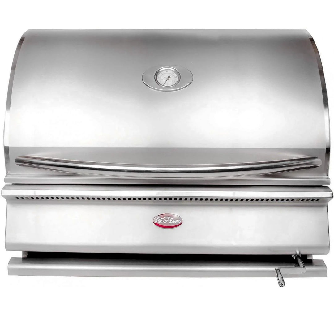 Cal Flame G-Series 32" Built-In Charcoal Grill: High-performance charcoal grill made from durable 430-stainless steel with seamless finish, featuring adjustable charcoal tray and generous 800 sq. in. cooking surface for precise heat control and optimal smoke flavor.