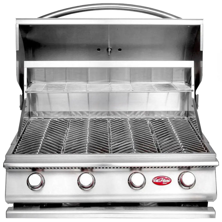 Cal Flame G-Series 32" Built-In Propane Gas Grill features 4 high-powered burners, porcelain-coated cast iron construction, V-shaped removable grates and easy-start ignition system.