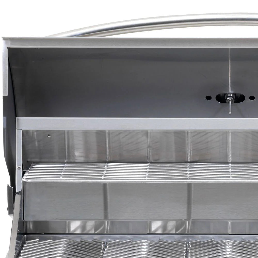Cal Flame G Series 25" 3-Burner Built-In Propane Gas Grill featuring 430-stainless steel construction, three heavy-duty porcelain-coated cast iron burners, and a total cooking power of 45,000 BTUs across a 600 square inch surface.