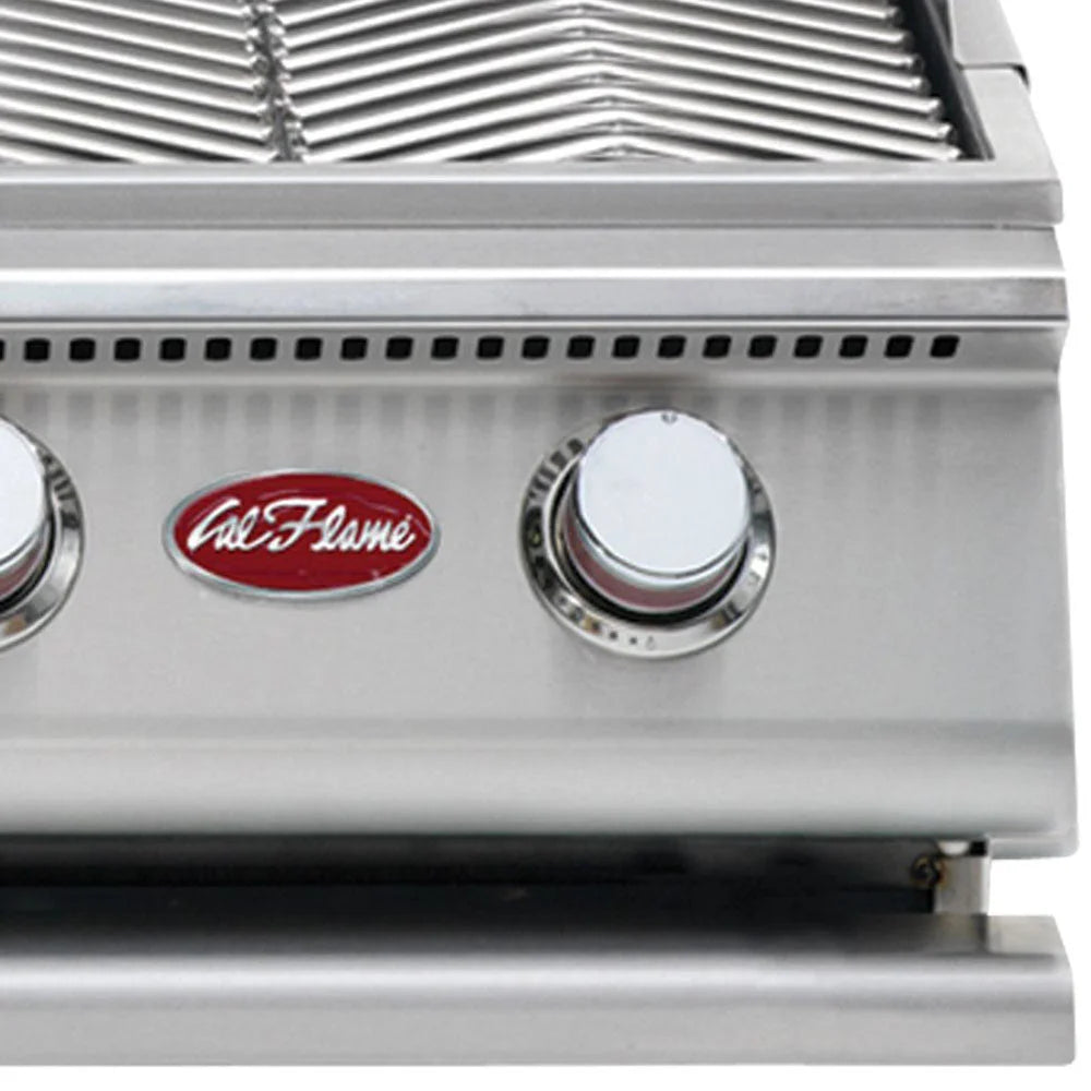 Cal Flame G-Series 40" 5-Burner Built-In Propane Gas Grill features five heavy-duty porcelain-coated cast iron burners delivering 15,000 BTUs each across a generous 1,000 square inch cooking surface.