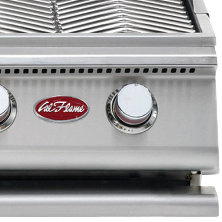 Cal Flame G-Series 40" 5-Burner Built-In Propane Gas Grill features five heavy-duty porcelain-coated cast iron burners delivering 15,000 BTUs each across a generous 1,000 square inch cooking surface.
