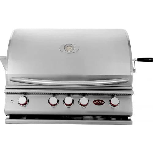 Cal Flame P-Series 32" Built-In Grill features 304 stainless steel construction, four 15,000 BTU cast burners, and a 15,000 BTU ceramic infrared burner for intense heat searing capabilities.